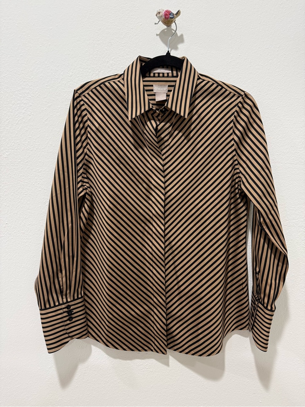 Chico's Black and Tan Striped Button-Front Blouse